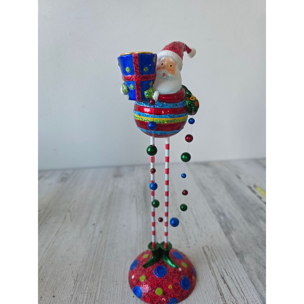 Vintage Pacific rim Santa glitter colorful whimsical candle holder RARE Xmas‎
